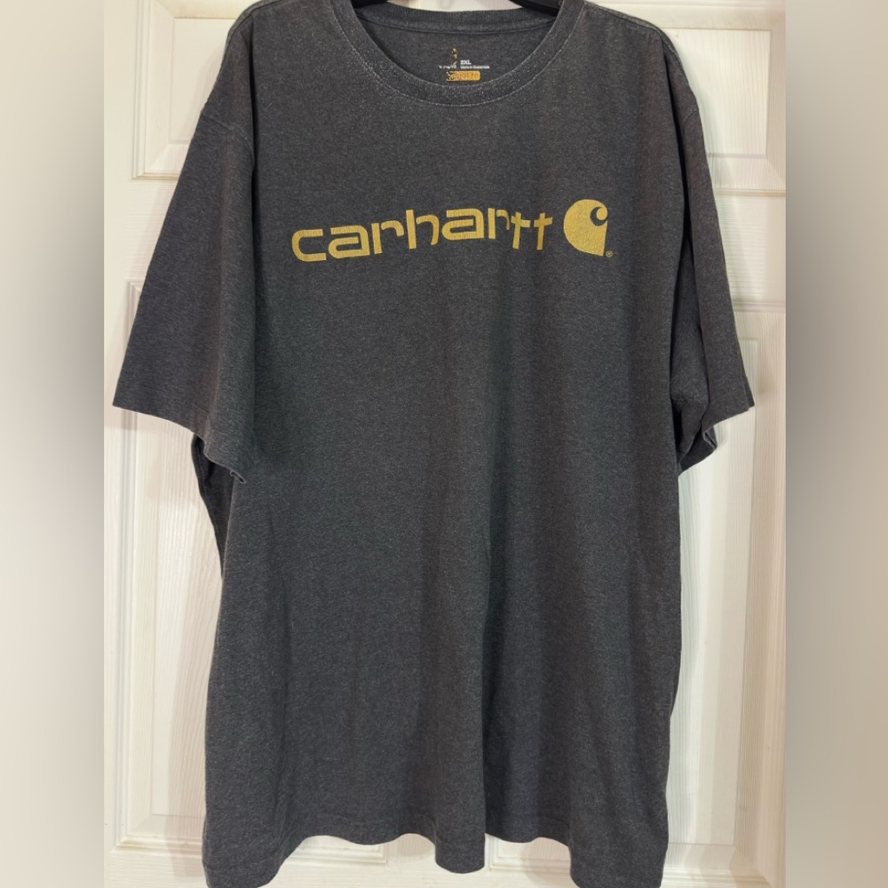 Carhartt Men's Dark Gray Tee with Gold Logo Original Fit Size 2XL